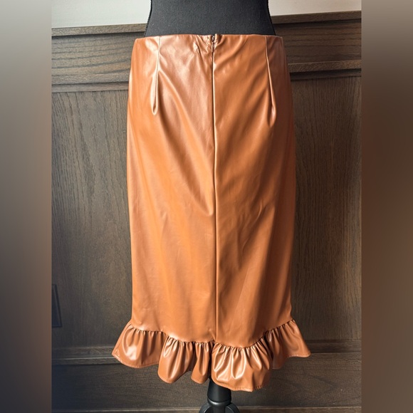 Ashley Stewart Brown Faux Leather Pencil Skirt - Picture 3 of 5